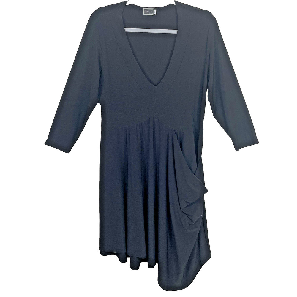 Sympli Swing Dress Womens Size 14 Black Asymmetrical Slinky Stretch Lagenlook